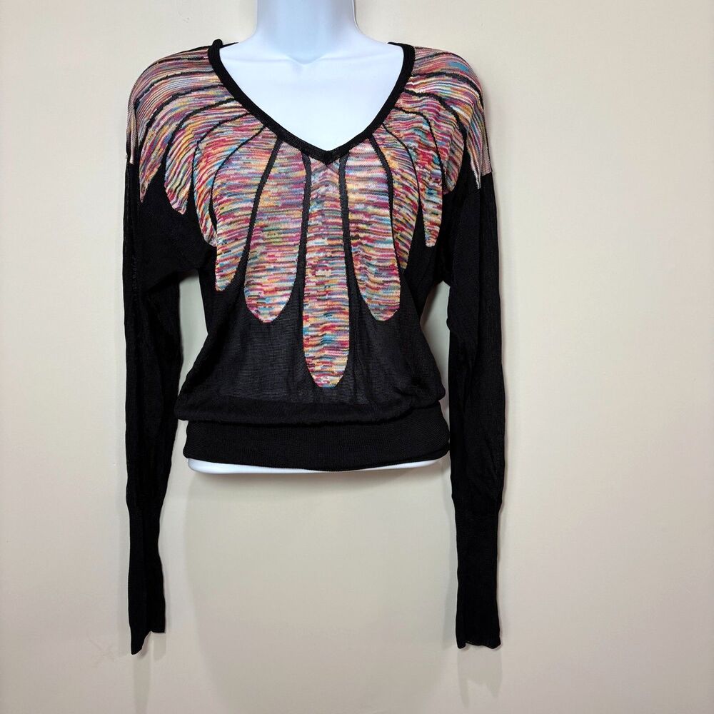 Y2K Sheer Mesh Black Multi Blouse Long Sleeve Women M Rave Whimsigoth Festival